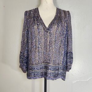 Joie Womens Small Paisley Silk Long Sleeve Tunic Blouse